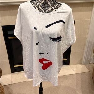 SHEIN White Tee with Bold Face Graphic